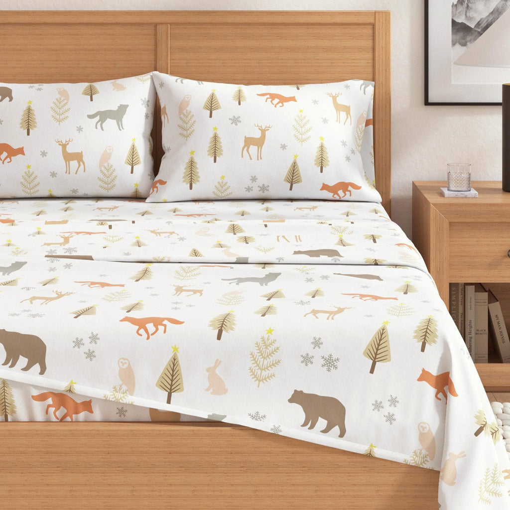 greatbayhome Bed Sheets King / Roaming Animals 4-Piece Turkish Cotton Flannel Sheet - Stratton Collection 100% Cotton Flannel Sheet Set | Stratton Collection By Great Bay Home