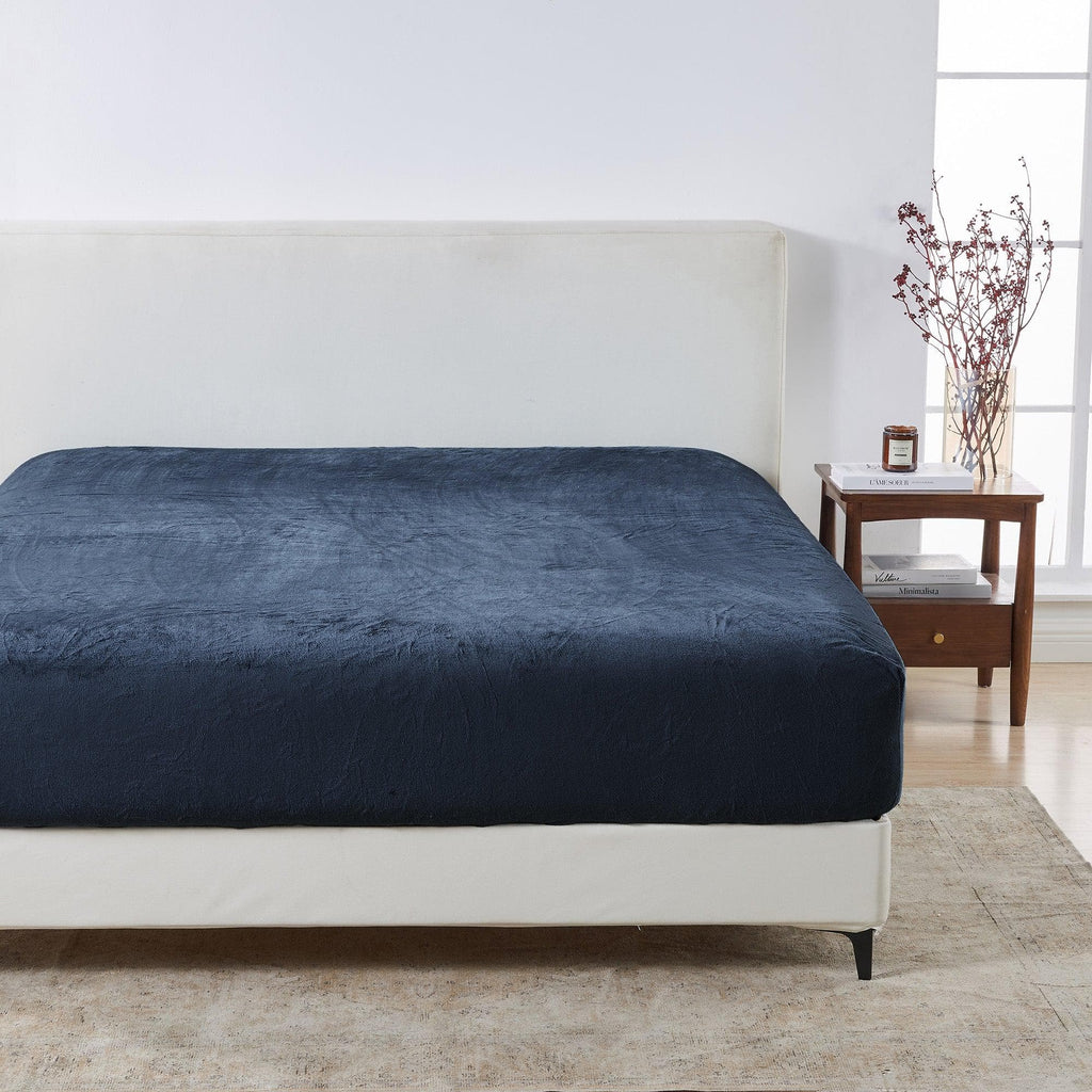 greatbayhome Bed Sheets Twin / Denim Blue Solid Plush Fitted Sheet - Velvet Luxe Collection 4-Piece Solid Jewel-Toned Plush Sheet | Velvet Luxe Collection By Great Bay Home