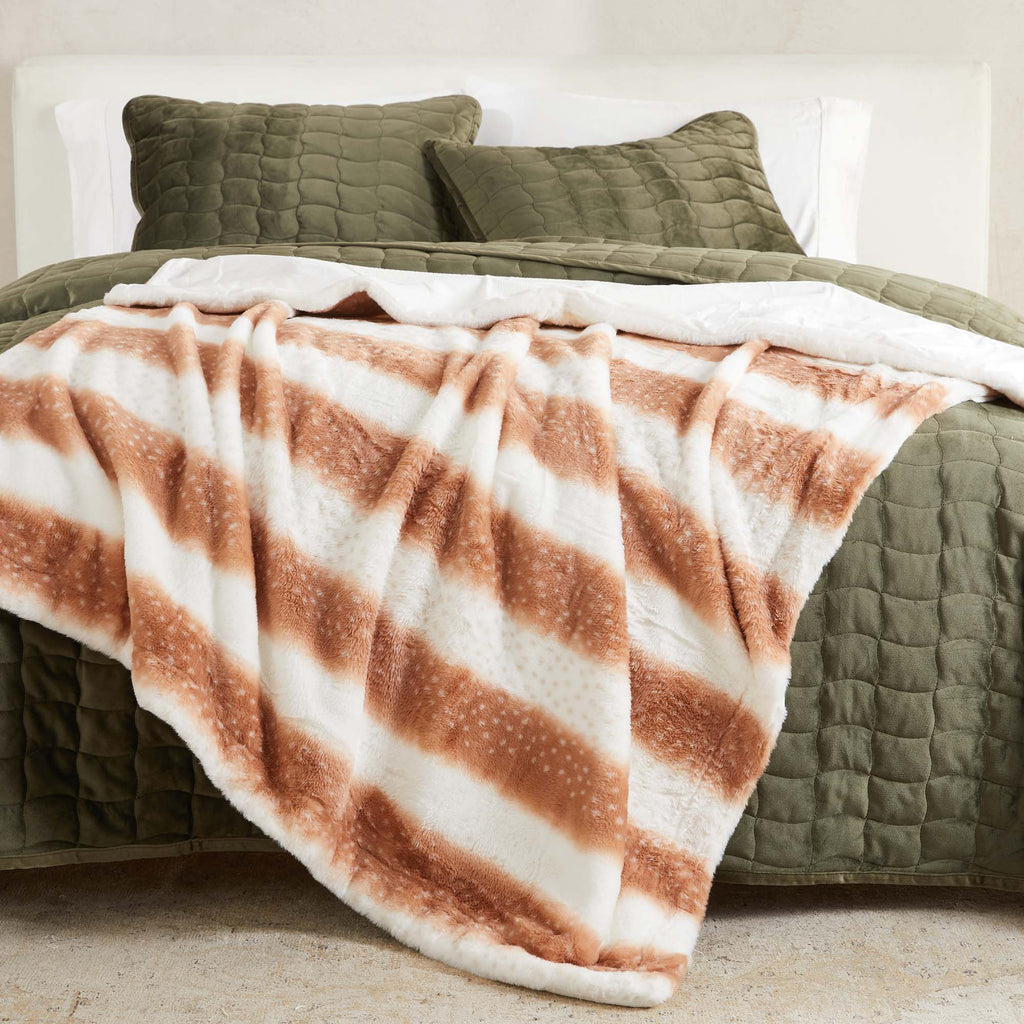 greatbayhome Blankets 50" x 60" / Tan / White Fawn Faux Fur Printed Throw Blanket - Aaliyah Collection Printed Faux Fur Throw Blanket | Aaliyah Collection by Great Bay Home