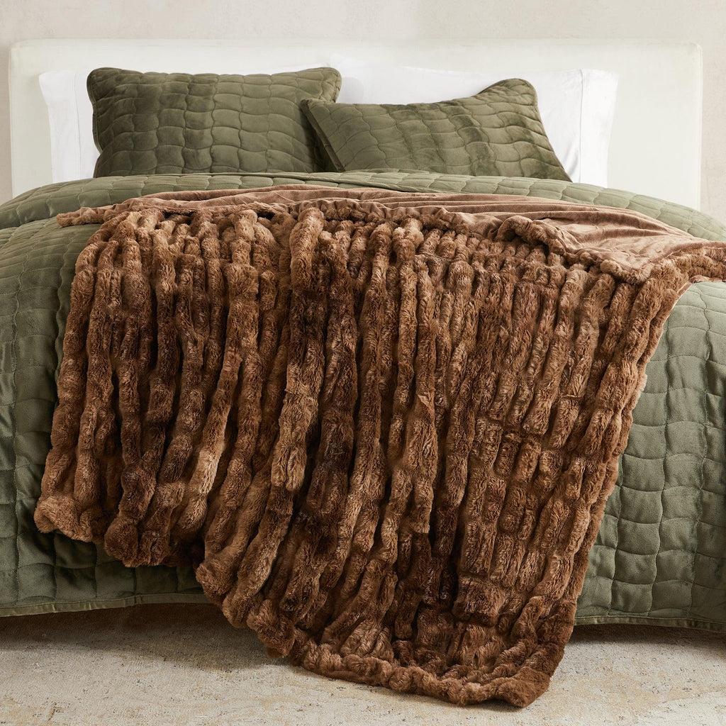 greatbayhome Blankets 50" x 60" Throw / Brown / Taupe Ruched Faux Fur Throw Blanket - Alondra Collection Ruched Faux Fur Throw Blanket | Alondra Collection by Great Bay Home