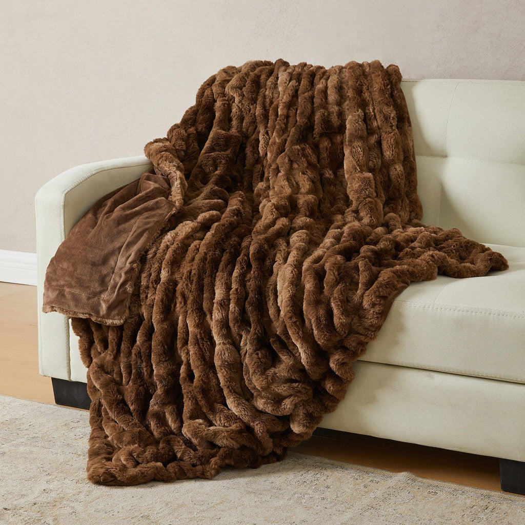 greatbayhome Blankets Ruched Faux Fur Throw Blanket - Alondra Collection Ruched Faux Fur Throw Blanket | Alondra Collection by Great Bay Home