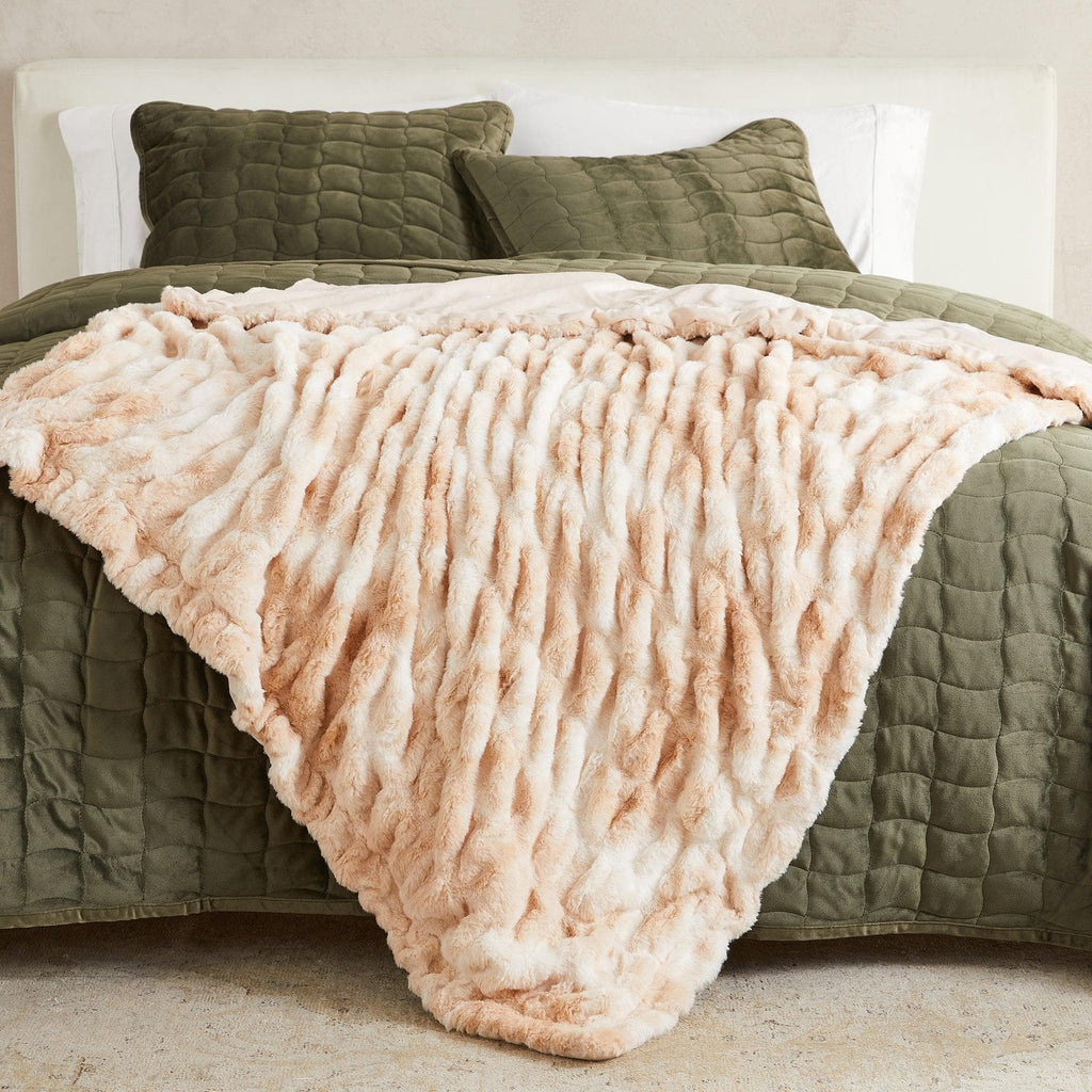 greatbayhome Blankets 50" x 60" Throw / Pink / Tan Ruched Faux Fur Throw Blanket - Alondra Collection Ruched Faux Fur Throw Blanket | Alondra Collection by Great Bay Home