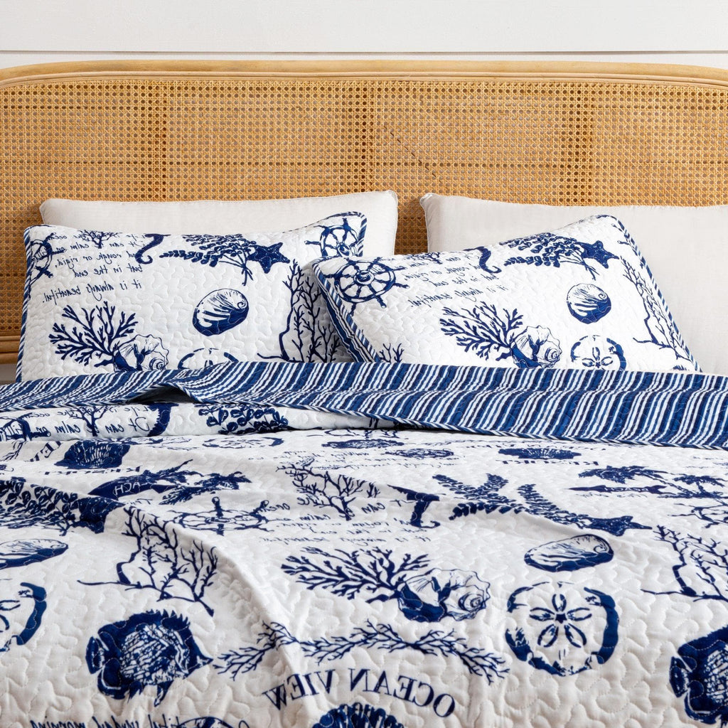 greatbayhome Quilts Twin / Catalina - Navy 3-Piece Coastal Quilt - Catalina Collection 3-Piece Coastal Quilt Set | Catalina Collection by Great Bay Home