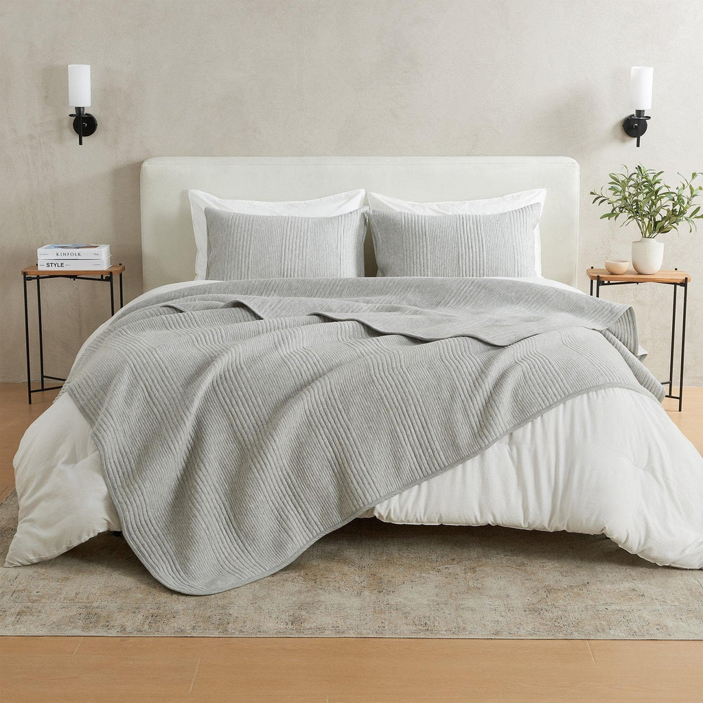 greatbayhome Quilts & Comforters King / Heathered Light Grey 3 Piece Jersey Knit Quilt Set - Natalie Collection Jersey Knit Heathered Quilt Set | Natalie Collection by Great Bay Home