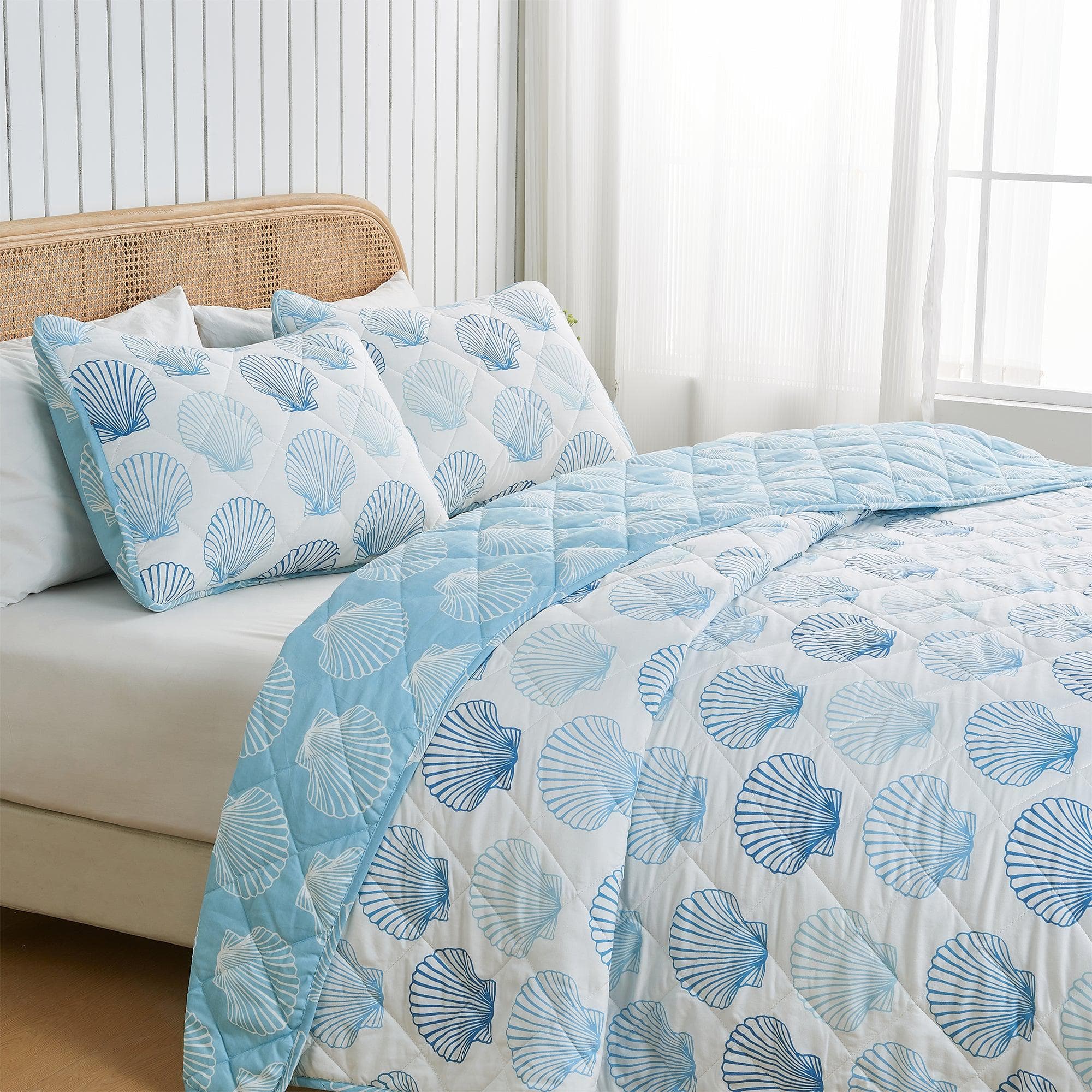 Coastal Blue Seashell Quilt Set | Cersi Collection by Great Bay Home