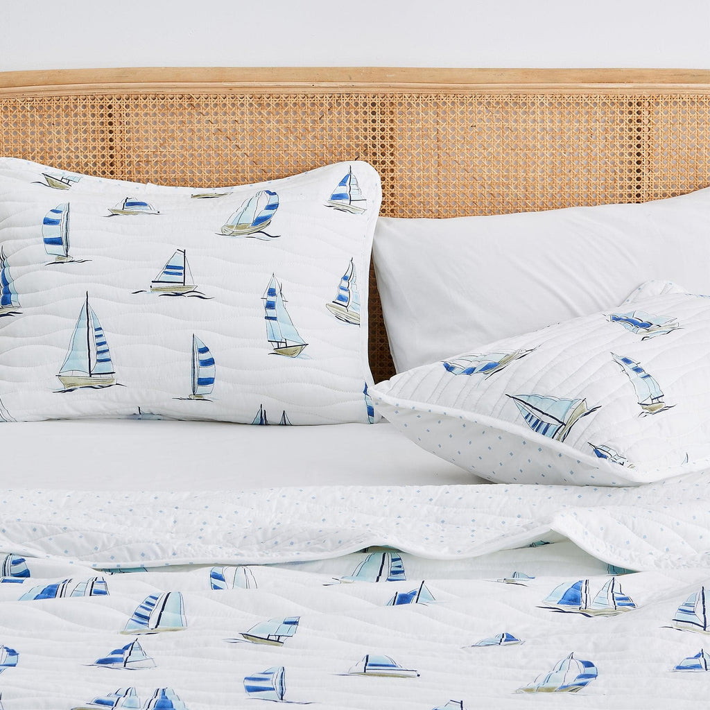 greatbayhome Quilts & Comforters Coastal Blue Watercolor Sailboat Quilt Set | Marzano Collection by Great Bay Home Coastal Blue Watercolor Sailboat Quilt Set | Marzano Collection by Great Bay Home