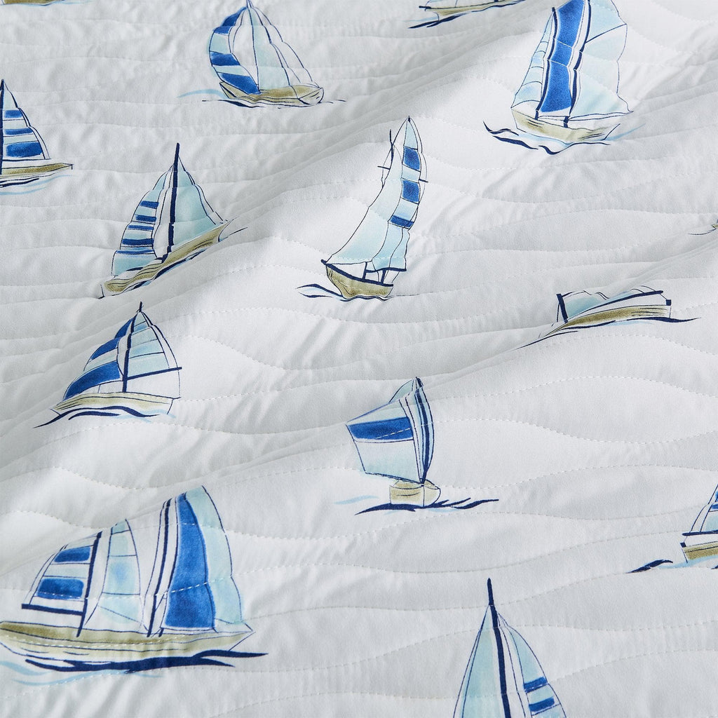 greatbayhome Quilts & Comforters Coastal Blue Watercolor Sailboat Quilt Set | Marzano Collection by Great Bay Home Coastal Blue Watercolor Sailboat Quilt Set | Marzano Collection by Great Bay Home