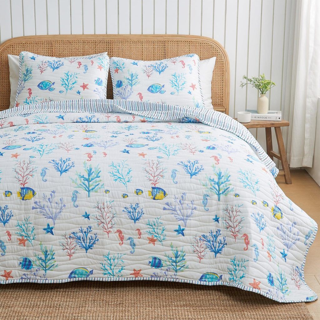greatbayhome Quilts & Comforters Twin / Twin XL / Colorful Seascape Colorful Coastal Seascape Quilt Set | Ryanne Collection by Great Bay Home Colorful Coastal Seascape Quilt Set | Ryanne Collection by Great Bay Home