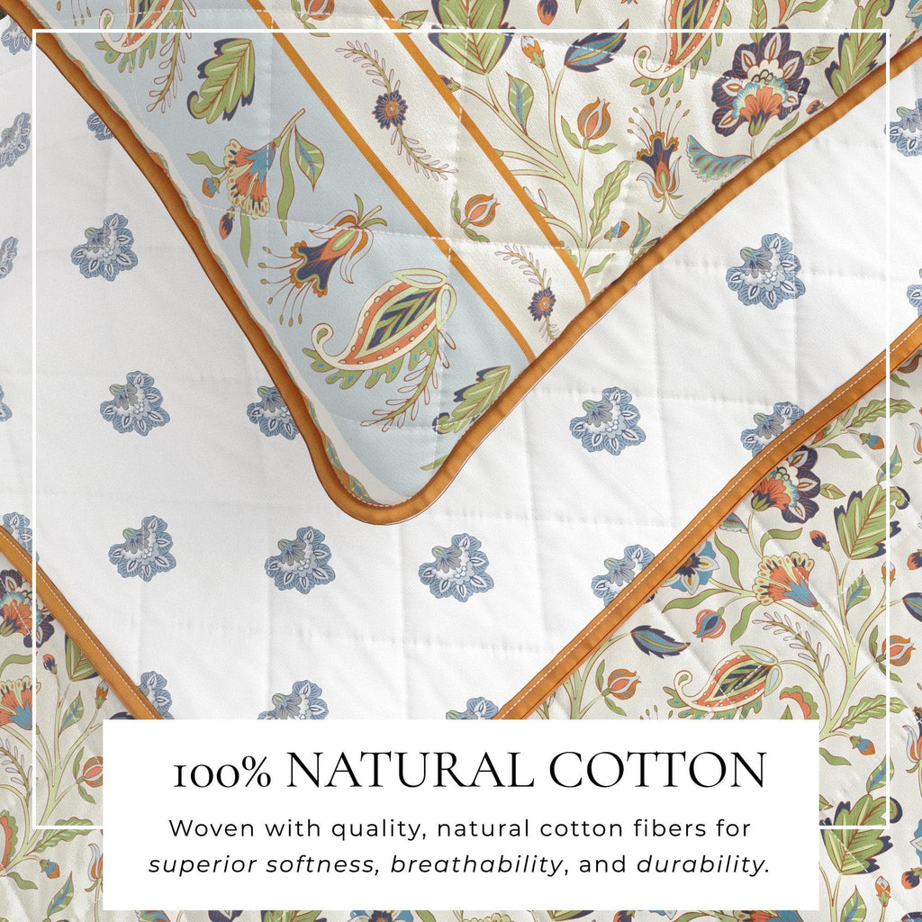 greatbayhome Quilts & Comforters Floral Boho Printed Cotton Quilt Set - Indira Collection Boho Bordered Floral Cotton Quilt Set | Indira Collection by Great Bay Home