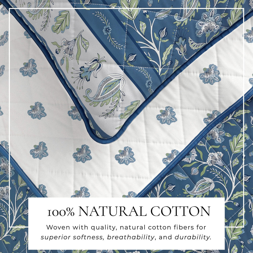 greatbayhome Quilts & Comforters Floral Boho Printed Cotton Quilt Set - Indira Collection Boho Bordered Floral Cotton Quilt Set | Indira Collection by Great Bay Home