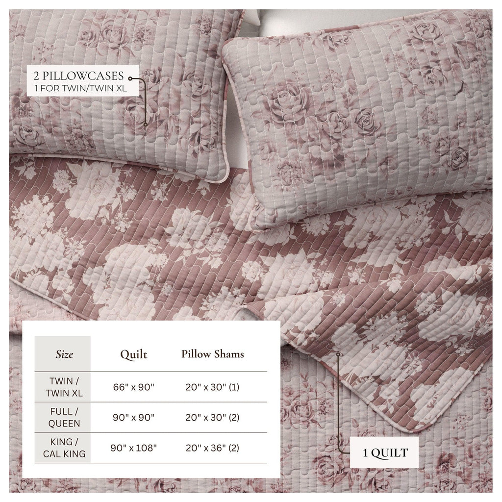 greatbayhome Quilts & Comforters Floral Printed Cotton Quilt Set - Corin Collection Vintage Floral Cotton Quilt Set | Corin Collection by Great Bay Home