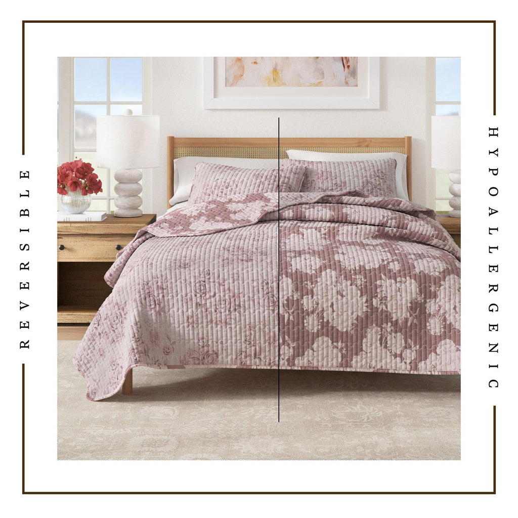 greatbayhome Quilts & Comforters Floral Printed Cotton Quilt Set - Corin Collection Vintage Floral Cotton Quilt Set | Corin Collection by Great Bay Home