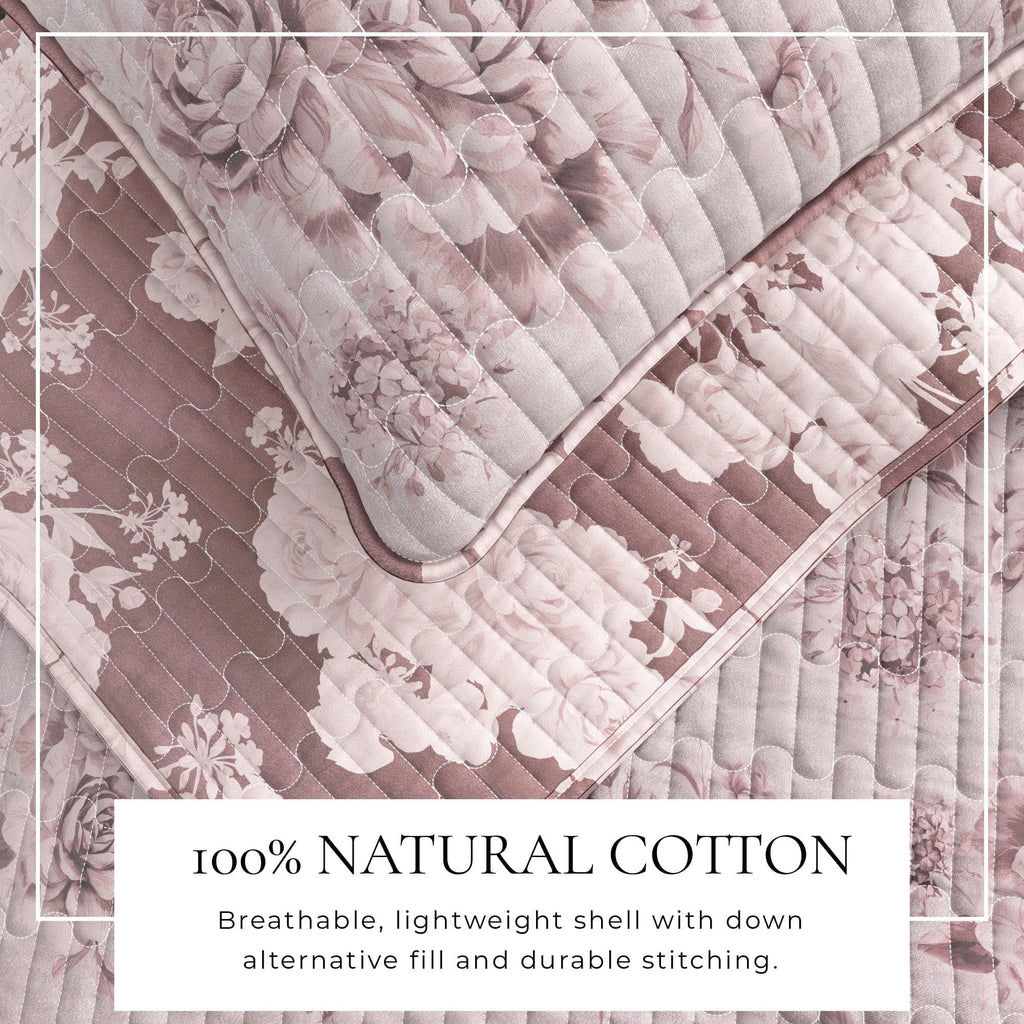 greatbayhome Quilts & Comforters Floral Printed Cotton Quilt Set - Corin Collection Vintage Floral Cotton Quilt Set | Corin Collection by Great Bay Home