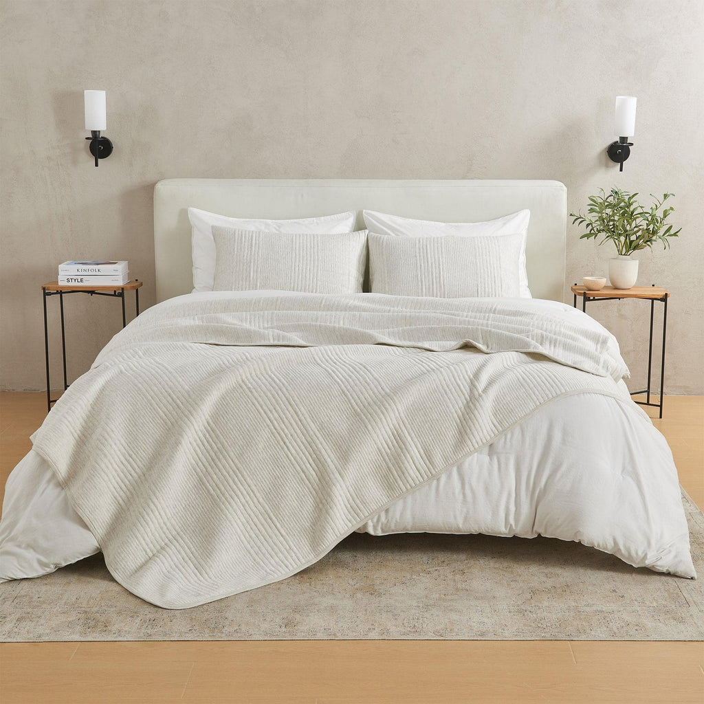 greatbayhome Quilts & Comforters King / Heathered Oatmeal Jersey Knit Heathered Quilt Set | Natalie Collection by Great Bay Home Jersey Knit Heathered Quilt Set | Natalie Collection by Great Bay Home