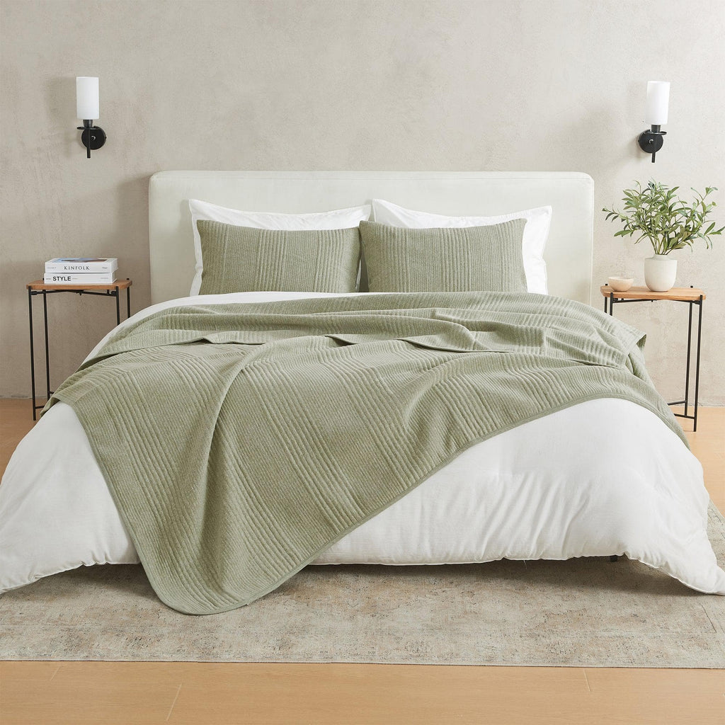 greatbayhome Quilts & Comforters King / Heathered Eucalyptus Jersey Knit Heathered Quilt Set | Natalie Collection by Great Bay Home Jersey Knit Heathered Quilt Set | Natalie Collection by Great Bay Home