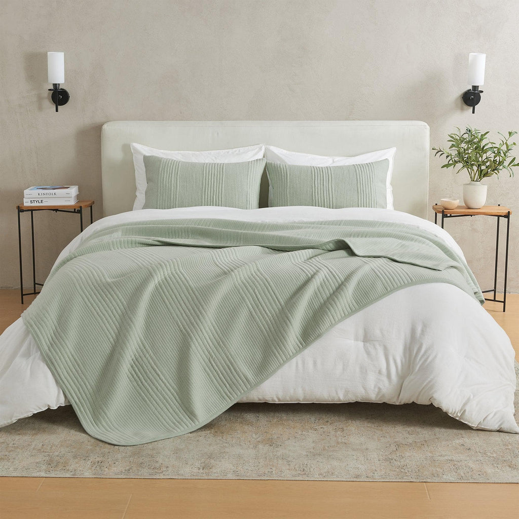 greatbayhome Quilts & Comforters King / Heathered Seaglass Jersey Knit Heathered Quilt Set | Natalie Collection by Great Bay Home Jersey Knit Heathered Quilt Set | Natalie Collection by Great Bay Home