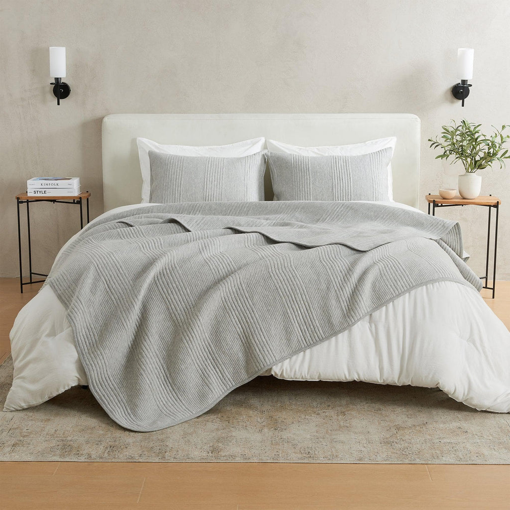 greatbayhome Quilts & Comforters King / Heathered Light Grey Jersey Knit Heathered Quilt Set | Natalie Collection by Great Bay Home Jersey Knit Heathered Quilt Set | Natalie Collection by Great Bay Home