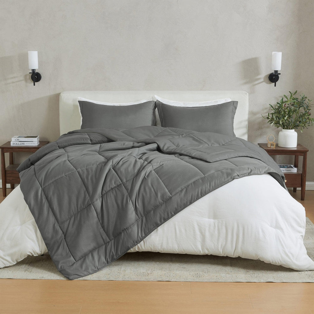 greatbayhome Quilts & Comforters King / California King / Dark Grey Solid Reversible Comforter Set - Odette Collection Reversible Comforter Set | Odette Collection by Great Bay Home