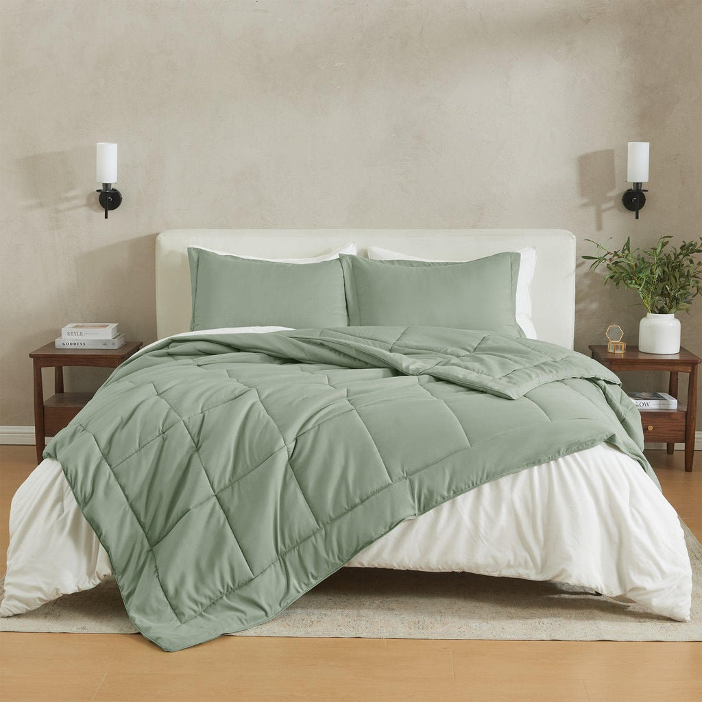 greatbayhome Quilts & Comforters King / California King / Sage Solid Reversible Comforter Set - Odette Collection Reversible Comforter Set | Odette Collection by Great Bay Home