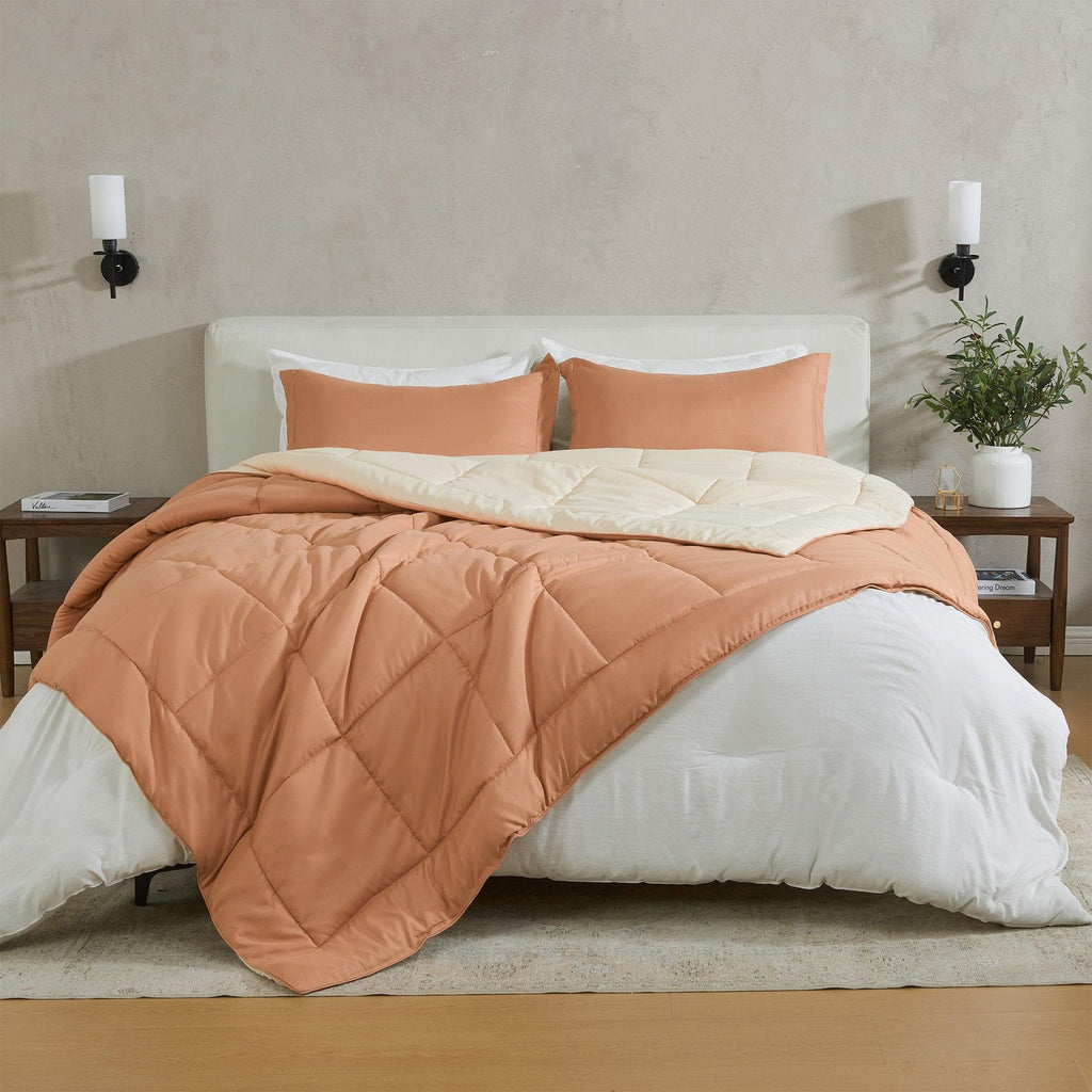 greatbayhome Quilts & Comforters King / California King / Almond Solid / Sand Solid Reversible Comforter Set - Odette Collection Reversible Comforter Set | Odette Collection by Great Bay Home