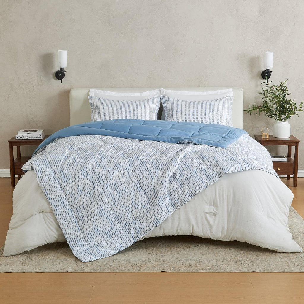 greatbayhome Quilts & Comforters King / California King / Dots Block Print / Blue Solid Reversible Comforter Set - Odette Collection Reversible Comforter Set | Odette Collection by Great Bay Home