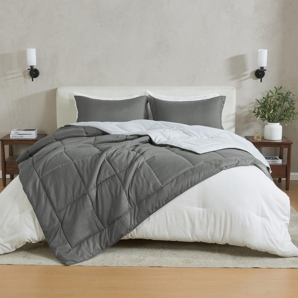 greatbayhome Quilts & Comforters King / California King / Dark Grey Solid / Light Grey Solid Reversible Comforter Set - Odette Collection Reversible Comforter Set | Odette Collection by Great Bay Home