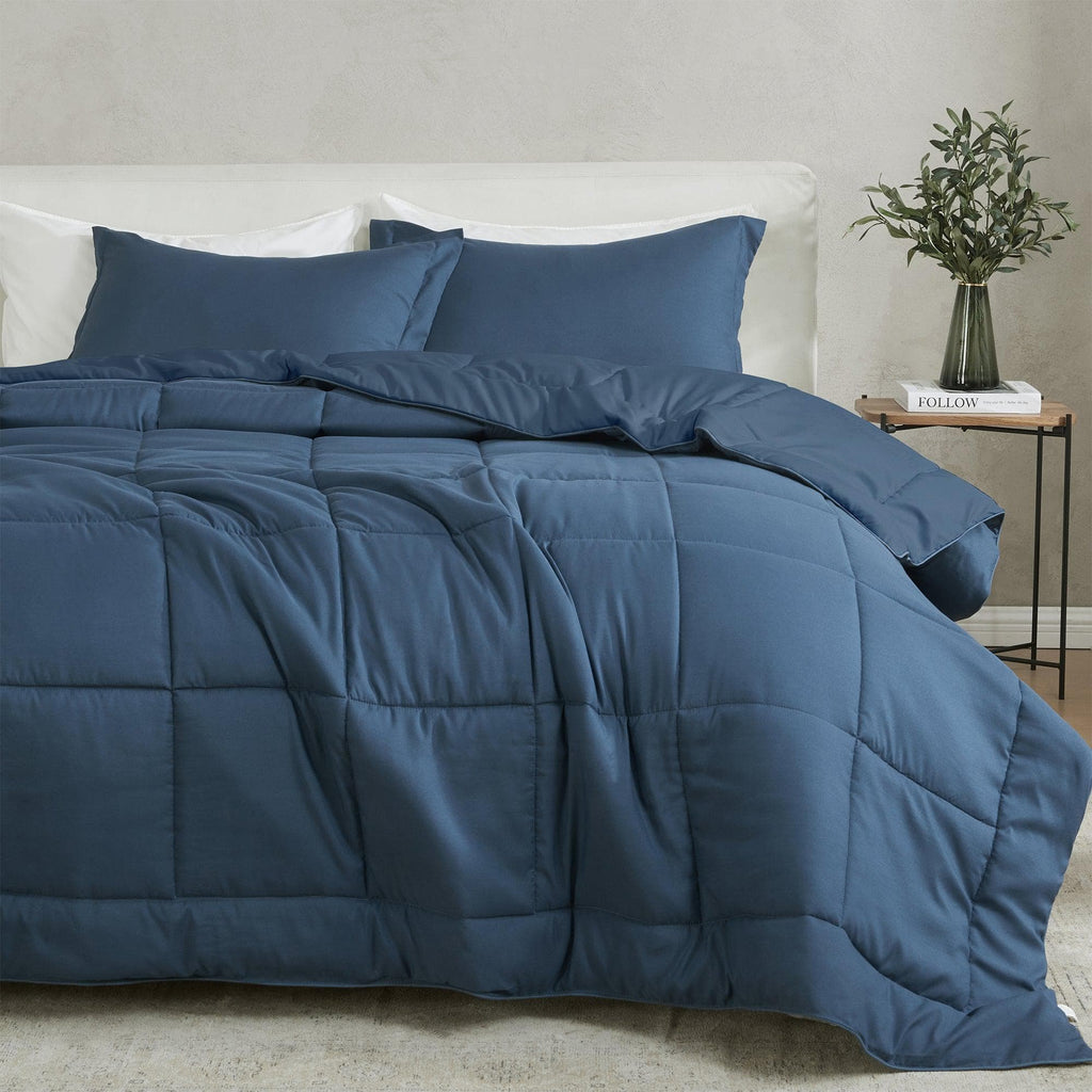 greatbayhome Quilts & Comforters King / California King / Navy Solid Reversible Comforter Set - Odette Collection Reversible Comforter Set | Odette Collection by Great Bay Home