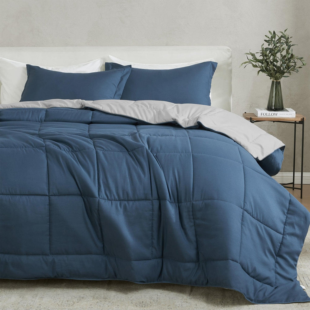 greatbayhome Quilts & Comforters King / California King / Navy Solid / Light Grey Solid Reversible Comforter Set - Odette Collection Reversible Comforter Set | Odette Collection by Great Bay Home