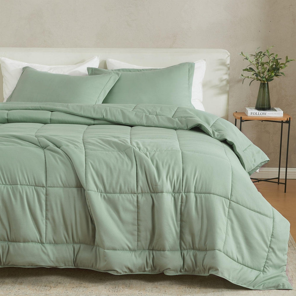 greatbayhome Quilts & Comforters King / California King / Sage Solid Reversible Comforter Set - Odette Collection Reversible Comforter Set | Odette Collection by Great Bay Home