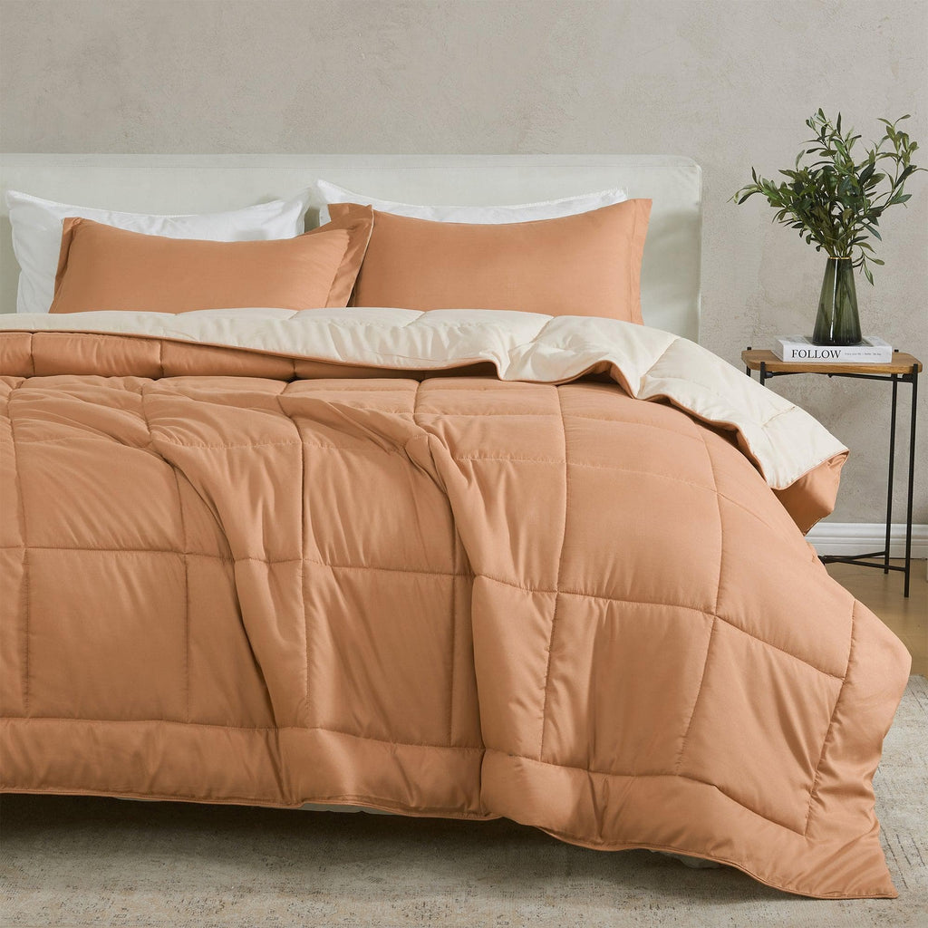 greatbayhome Quilts & Comforters King / California King / Almond Solid / Sand Solid Reversible Comforter Set - Odette Collection Reversible Comforter Set | Odette Collection by Great Bay Home