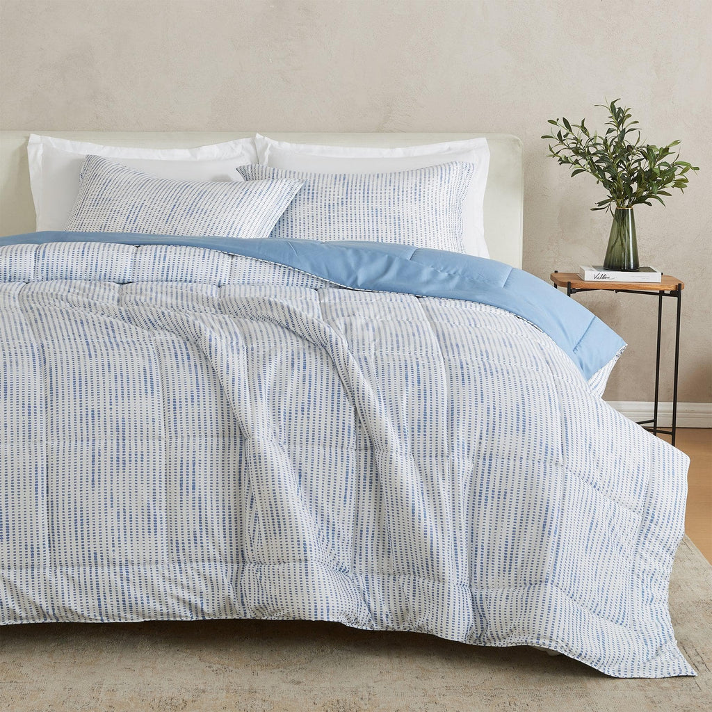 greatbayhome Quilts & Comforters King / California King / Dots Block Print / Blue Solid Reversible Comforter Set - Odette Collection Reversible Comforter Set | Odette Collection by Great Bay Home