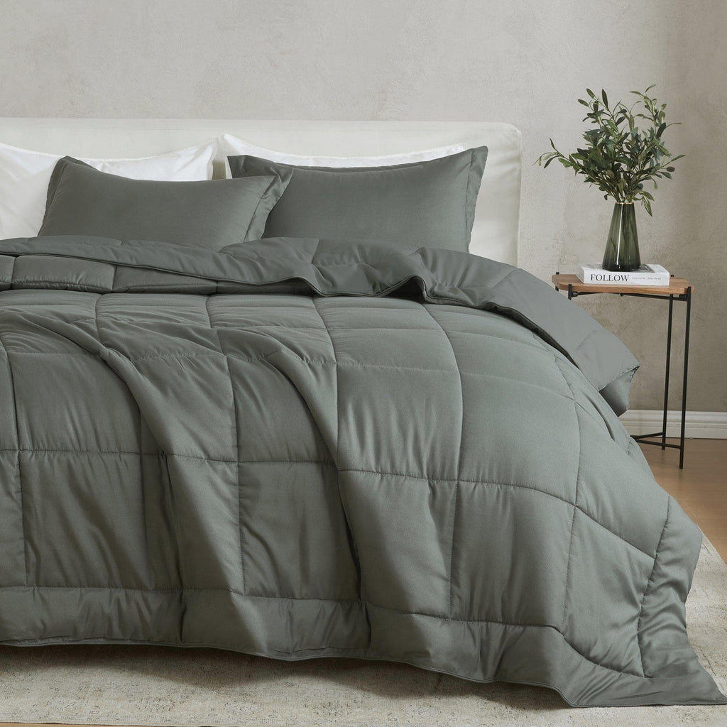 greatbayhome Quilts & Comforters King / California King / Dark Grey Solid Reversible Comforter Set - Odette Collection Reversible Comforter Set | Odette Collection by Great Bay Home