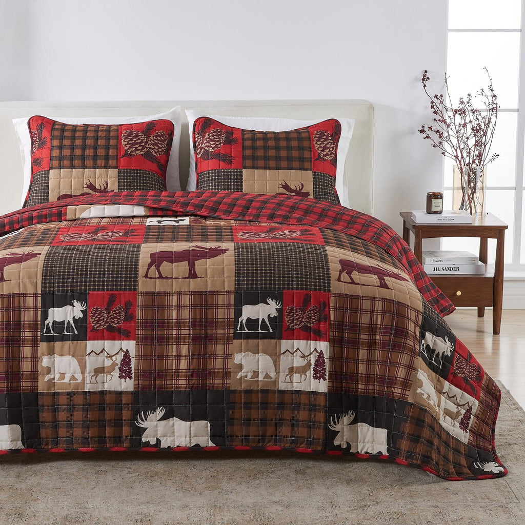 greatbayhome Quilts & Comforters King / California King / Hemlock Red/Brown Rustic Landscape Quilt Set - Matthew Collection Rustic Landscape Quilt Set | Matthew Collection by Great Bay Home