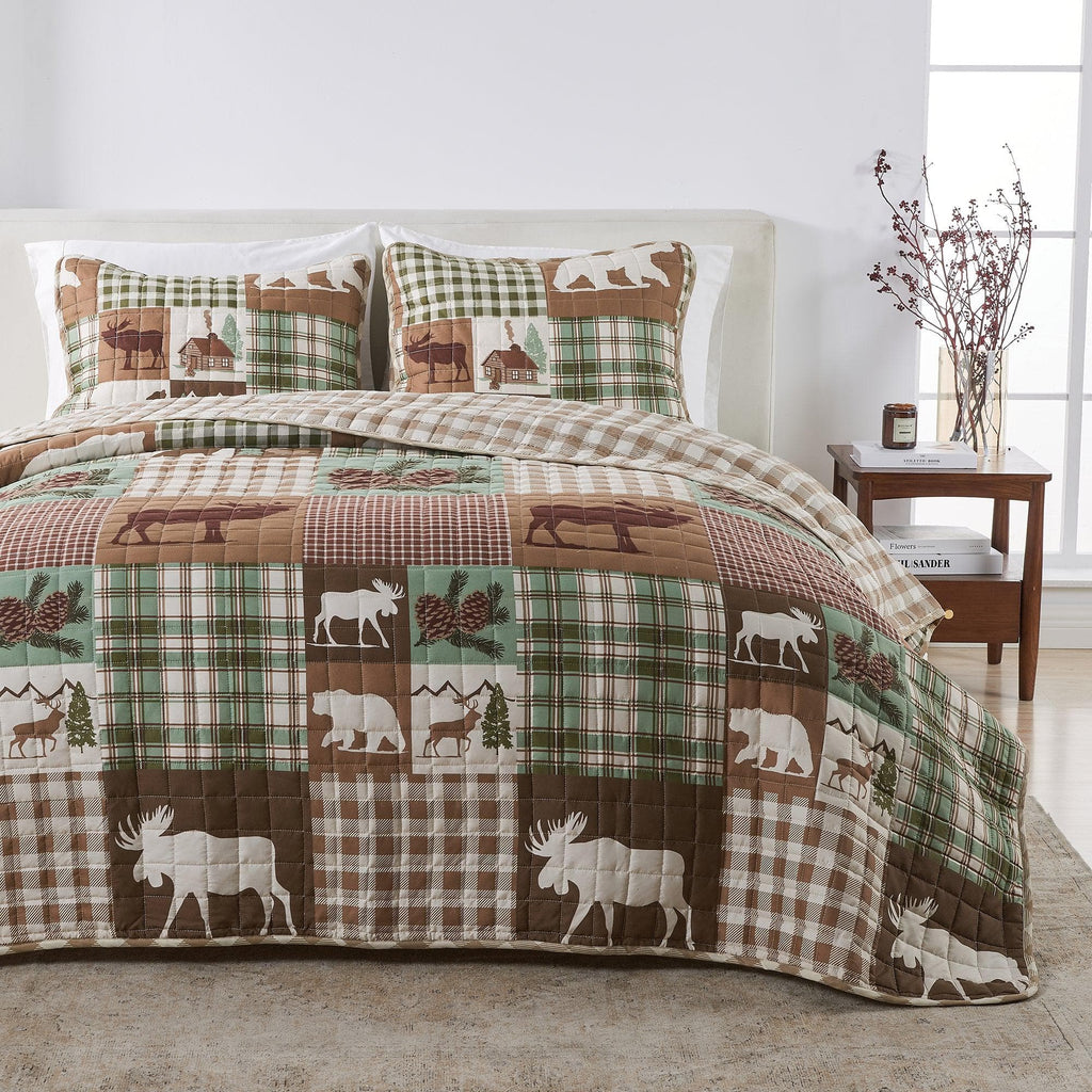 greatbayhome Quilts & Comforters Full / Queen / Hemlock Green/Brown Rustic Landscape Quilt Set - Matthew Collection Rustic Landscape Quilt Set | Matthew Collection by Great Bay Home