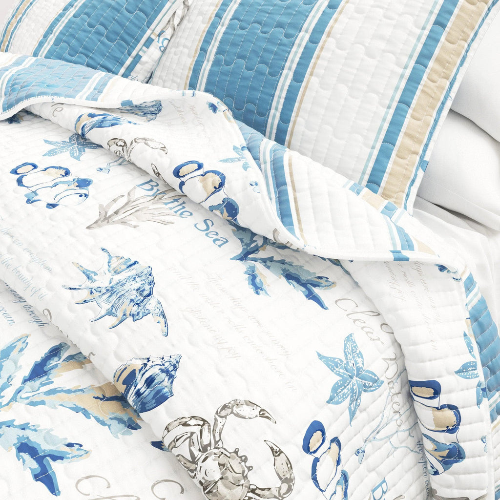 greatbayhome Quilts & Comforters Stripe & Ocean Story Coastal Quilt Set - New Castle Collection Stripe & Ocean Story Coastal Quilt Set | New Castle Collection by Great Bay Home