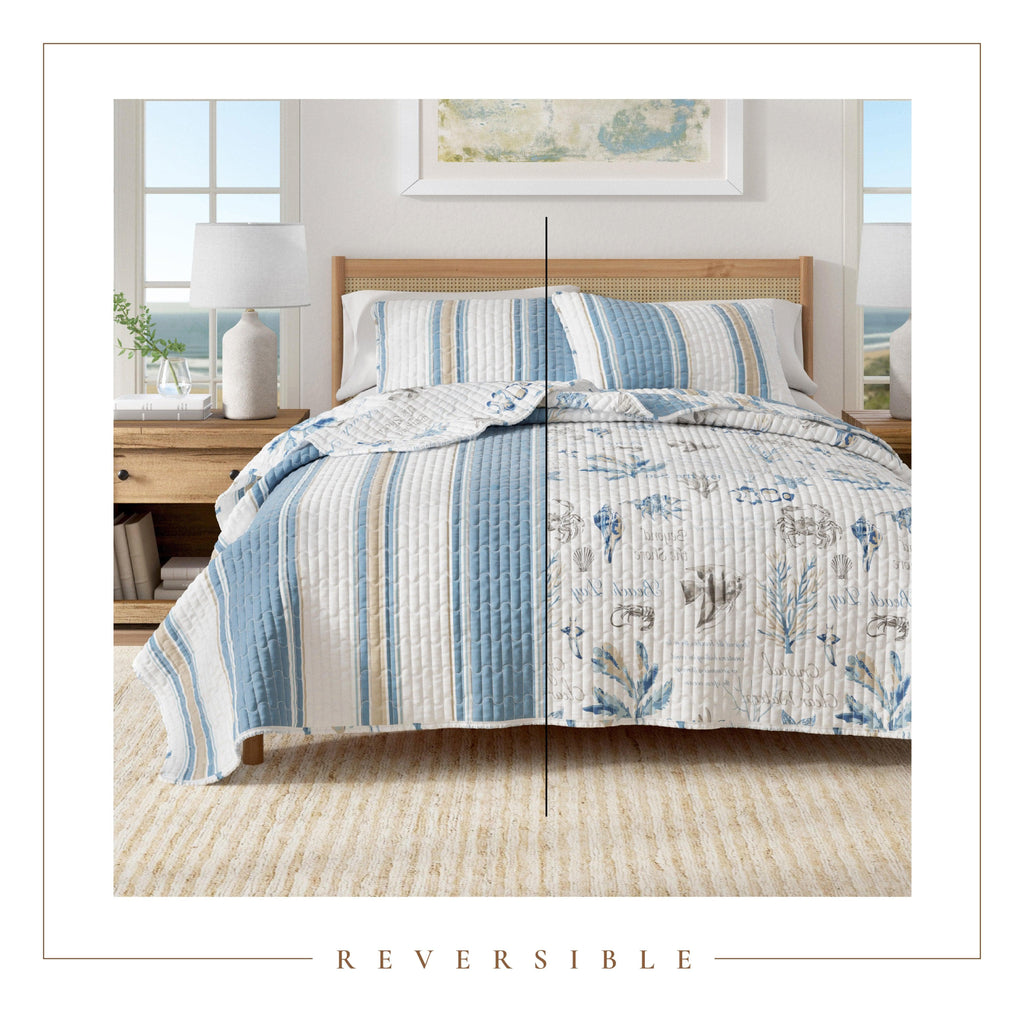 greatbayhome Quilts & Comforters Stripe & Ocean Story Coastal Quilt Set - New Castle Collection Stripe & Ocean Story Coastal Quilt Set | New Castle Collection by Great Bay Home