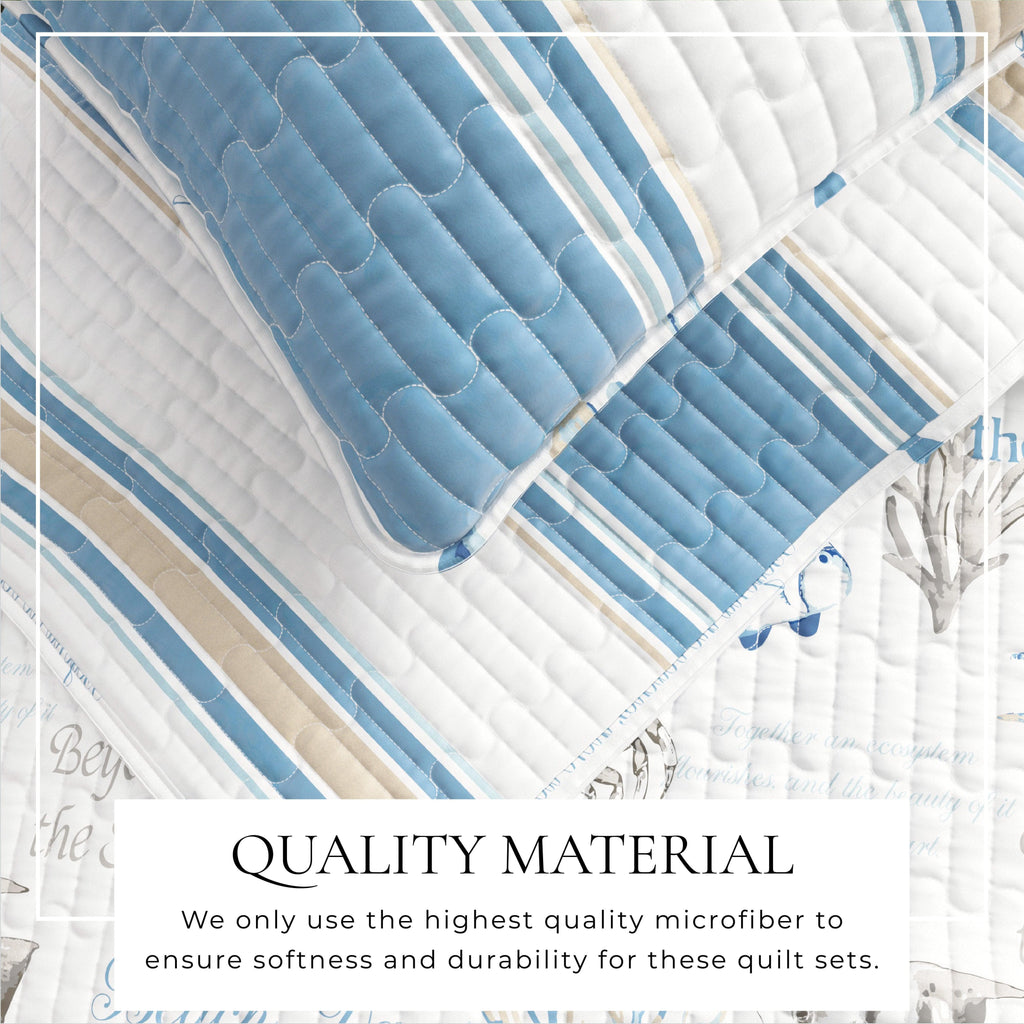 greatbayhome Quilts & Comforters Stripe & Ocean Story Coastal Quilt Set - New Castle Collection Stripe & Ocean Story Coastal Quilt Set | New Castle Collection by Great Bay Home