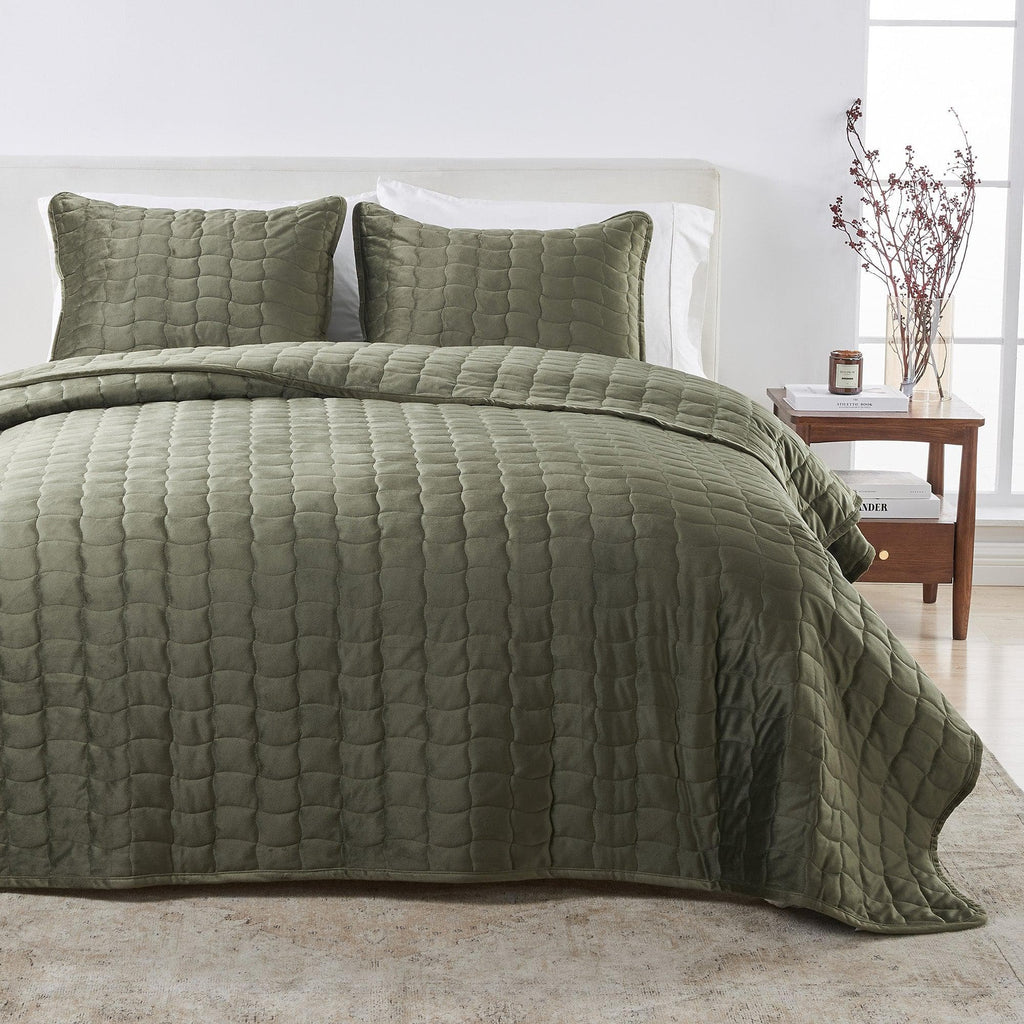 greatbayhome Quilts & Comforters Twin / Twin XL / Loden Velvet Box-Stitched Quilt Set - Vivica Collection Velvet Box-Stitched Quilt Set | Vivica Collection by Great Bay Home