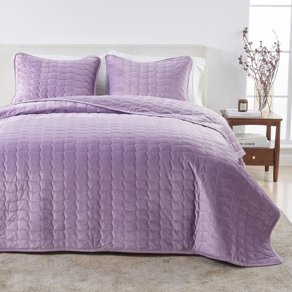 greatbayhome Quilts & Comforters Twin / Twin XL / Lavender Velvet Box-Stitched Quilt Set - Vivica Collection Velvet Box-Stitched Quilt Set | Vivica Collection by Great Bay Home