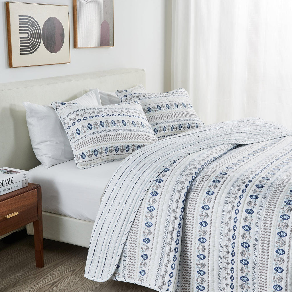 greatbayhome Quilts & Comfortors Striped Microfiber Quilt Set | Arista Collection by Great Bay Home Striped Microfiber Quilt Set | Arista Collection by Great Bay Home