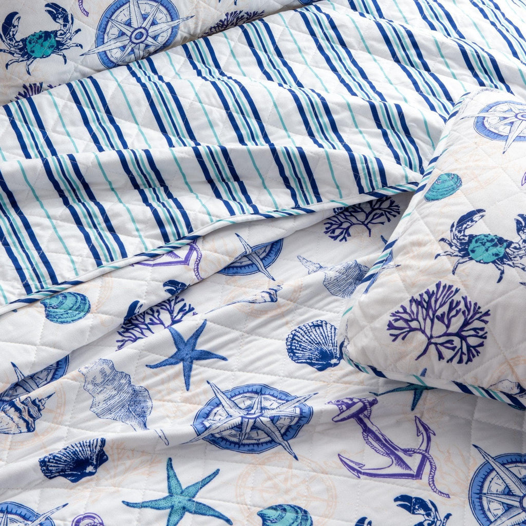 greatbayhome Quilts Nautical Anchor Quilt Set - Azure Collection 3 Piece Coastal Quilt Set | Azure Collection by Great Bay Home