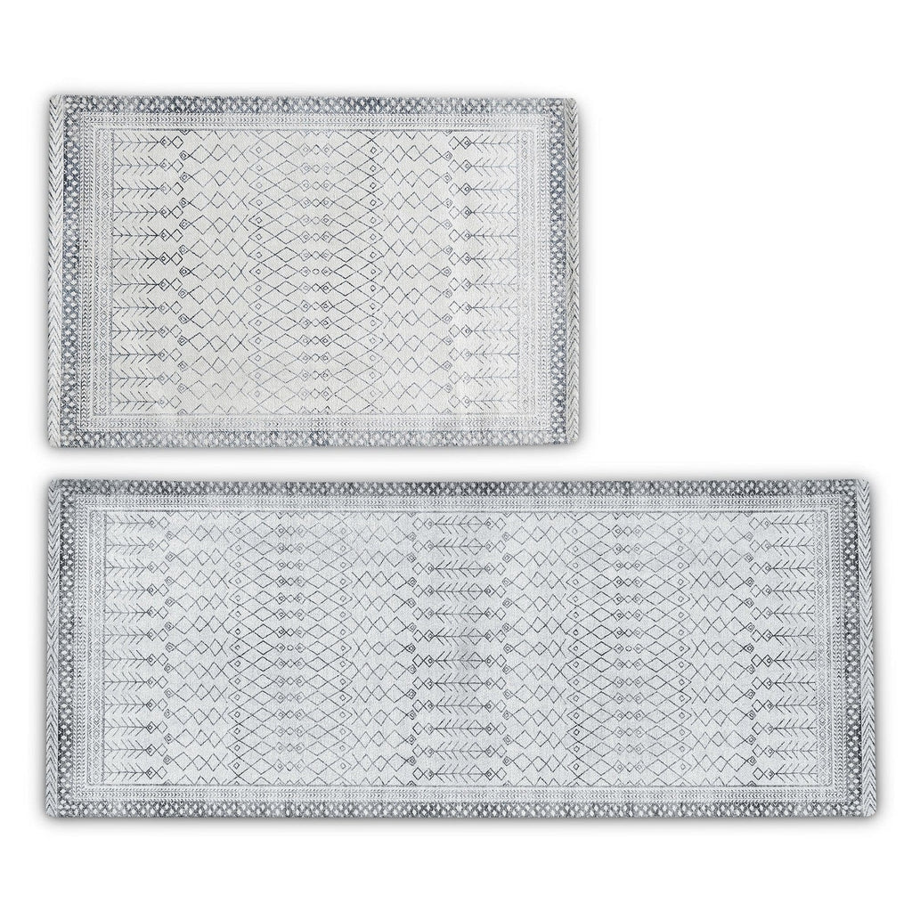 greatbayhome Rugs 20" x 30" & 20" x 50" / Grey 2 Pack Distressed Moroccan Tribal Washable Accent Rug | Neve Collection by Great Bay Home. 2 Pack Distressed Moroccan Tribal Washable Accent Rug | Neve Collection by Great Bay Home