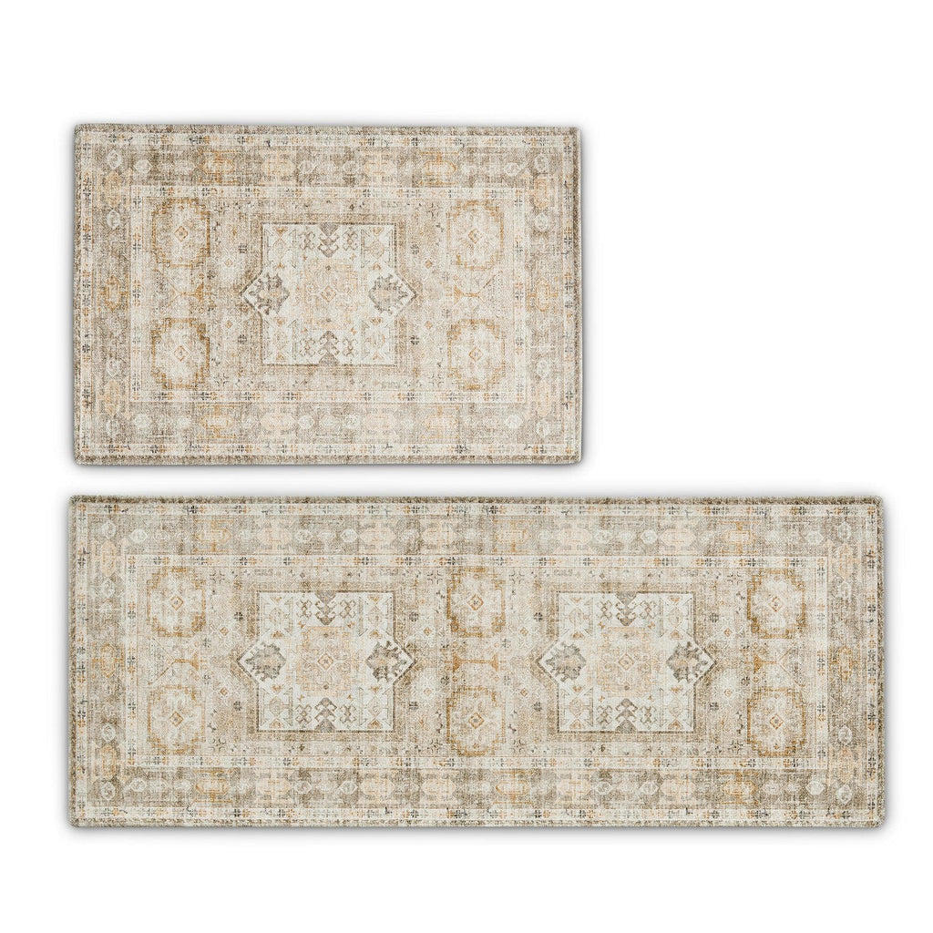 greatbayhome Rugs 20" x 30" & 20" x 50" / Tan 2 Pack Medallion Washable Accent Area Rug & Runner | Nava Collection by Great Bay Home 2 Pack Medallion Washable Accent Area Rug & Runner | Nava Collection by Great Bay Home