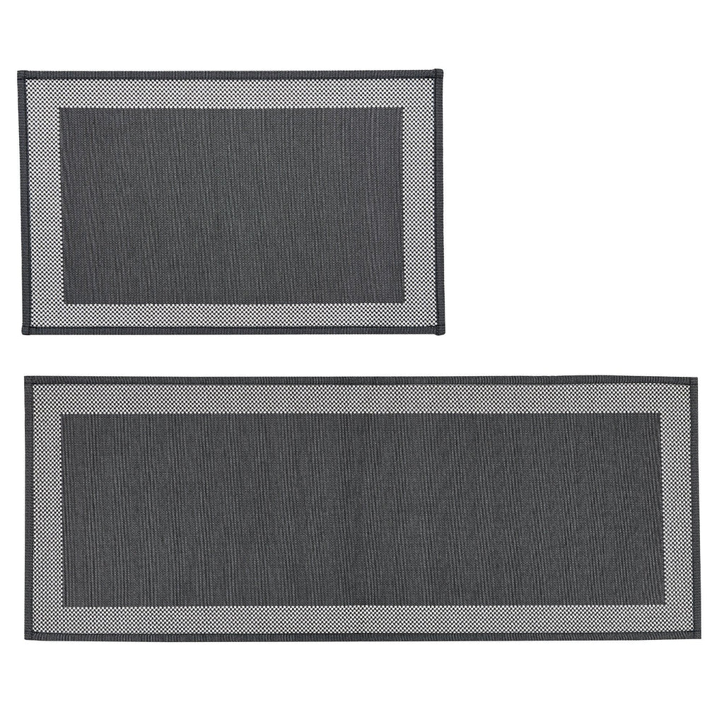 greatbayhome Rugs 20" x 30" / 20" x 50" / Black Woven 2 Pack Woven Bordered Machine Washable Accent Area Rug & Runner | Adira Collection by Great Bay Home 2 Pack Woven Bordered Machine Washable Accent Area Rug & Runner | Adira Collection by Great Bay Home