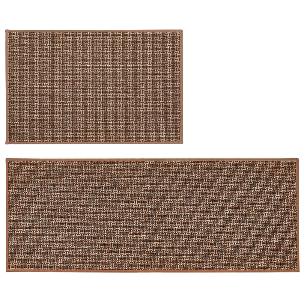greatbayhome Rugs 20" x 30" / 20" x 50" / Brown 2 Pack Woven Textured Machine Washable Accent Area Rug & Runner | Marlena Collection by Great Bay Home 2 Pack Woven Textured Machine Washable Accent Area Rug & Runner | Marlena Collection by Great Bay Home