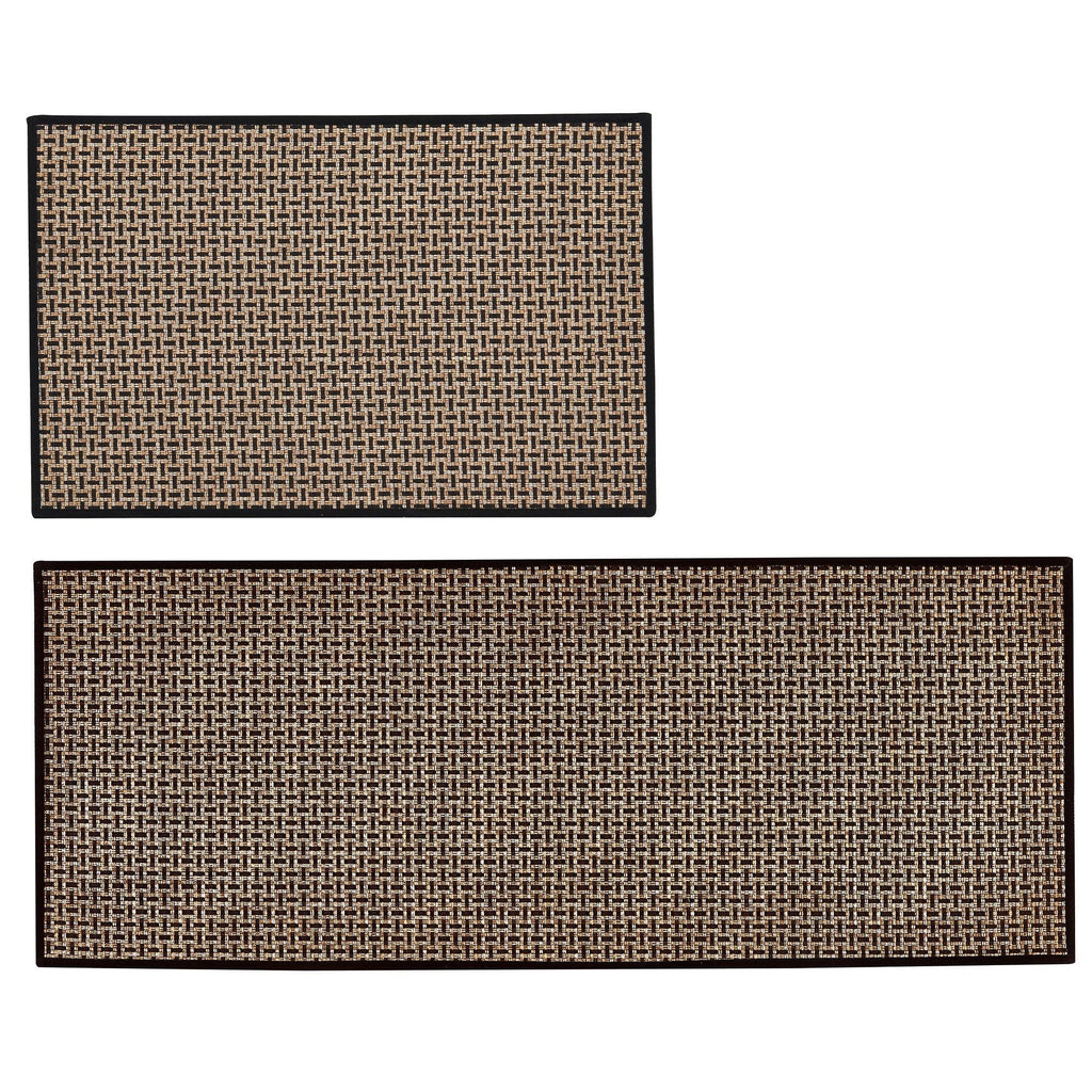 greatbayhome Rugs 20" x 30" / 20" x 50" / Black 2 Pack Woven Textured Machine Washable Accent Area Rug & Runner | Marlena Collection by Great Bay Home 2 Pack Woven Textured Machine Washable Accent Area Rug & Runner | Marlena Collection by Great Bay Home