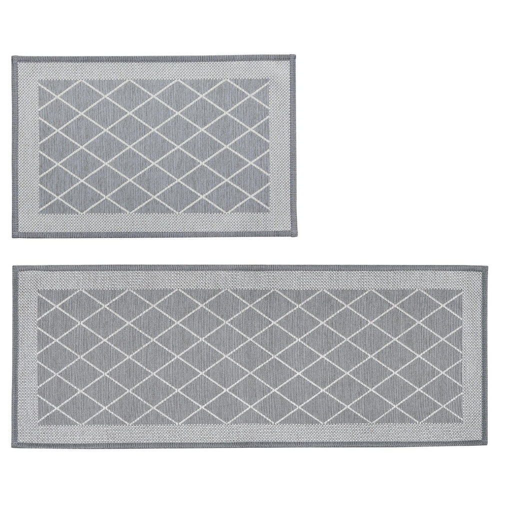 greatbayhome Rugs 20" x 30" & 20" x 50" (2 Pack) / Grey Diamonds 2 Pack Woven Trellis Machine Washable Accent Area Rug & Runner - Lysandra Collection 2 Pack Woven Trellis Machine Washable Accent Area Rug & Runner | Lysandra Collection by Great Bay Home