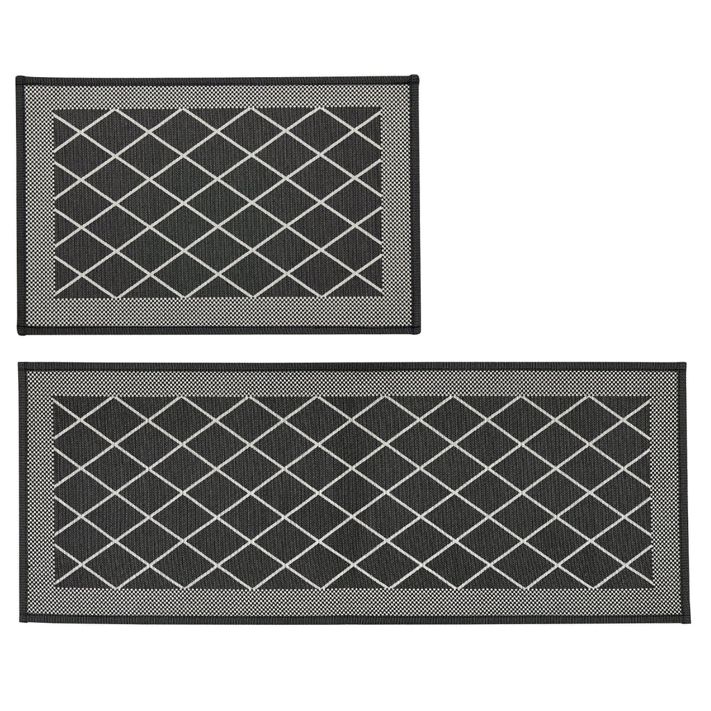 greatbayhome Rugs 20" x 30" / 20" x 50" / Black Diamonds 2 Pack Woven Trellis Machine Washable Accent Area Rug & Runner | Lysandra Collection by Great Bay Home 2 Pack Woven Trellis Machine Washable Accent Area Rug & Runner | Lysandra Collection by Great Bay Home