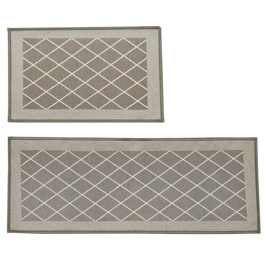 greatbayhome Rugs 20" x 30" / 20" x 50" / Brown Diamonds 2 Pack Woven Trellis Machine Washable Accent Area Rug & Runner | Lysandra Collection by Great Bay Home 2 Pack Woven Trellis Machine Washable Accent Area Rug & Runner | Lysandra Collection by Great Bay Home