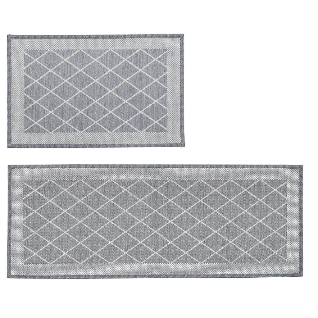 greatbayhome Rugs 20" x 30" / 20" x 50" / Grey Diamonds 2 Pack Woven Trellis Machine Washable Accent Area Rug & Runner | Lysandra Collection by Great Bay Home 2 Pack Woven Trellis Machine Washable Accent Area Rug & Runner | Lysandra Collection by Great Bay Home